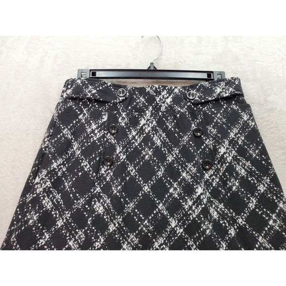 Robert Louis Midi Skirt Women's Petite Medium Black Plaid Lined Button Front - Picture 4 of 7